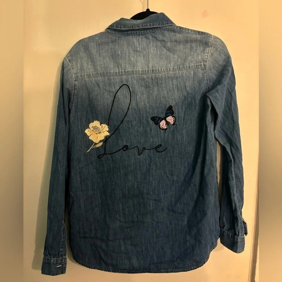 Mavi Jeans Womens Embroidered Painted Long Sleeve Button Up Butterfly Blue Small - Picture 4 of 9